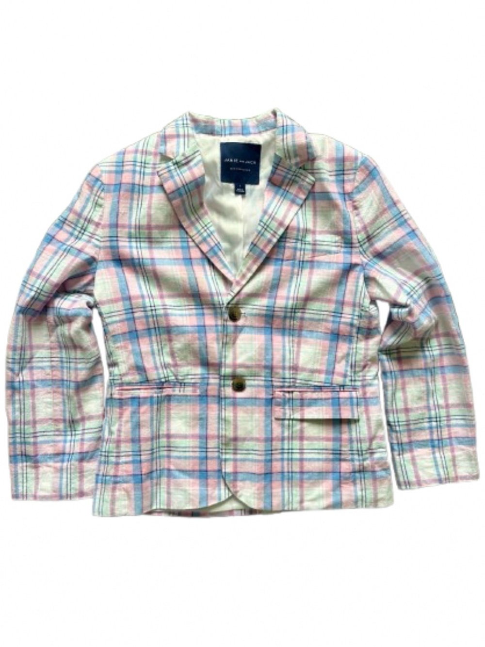 Janie and Jack Linen Blend Blazer Size 7 Closed Vent Easter Wedding Guest Madras